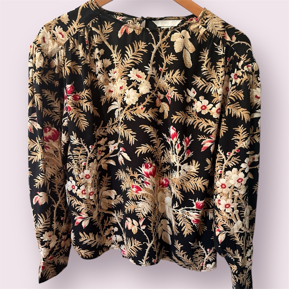 H&M Black and Cream Embellished Batwing Blouse